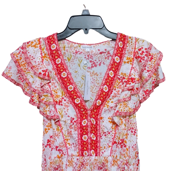 Poupette St. Barth Camila Mini Dress White Pink Tulipe Women's Size Medium M - Picture 6 of 14